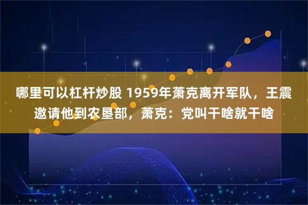 哪里可以杠杆炒股 1959年萧克离开军队，王震邀请他到农垦部，萧克：党叫干啥就干啥