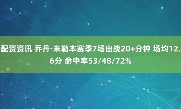 配资资讯 乔丹·米勒本赛季7场出战20+分钟 场均12.6分 命中率53/48/72%
