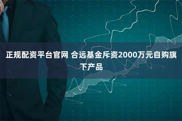 正规配资平台官网 合远基金斥资2000万元自购旗下产品